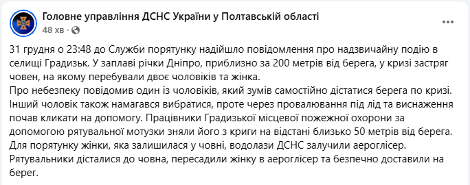Лодка попала в ледяную ловушку на Днепре: как спасали людей в новогоднюю ночь (фото)
