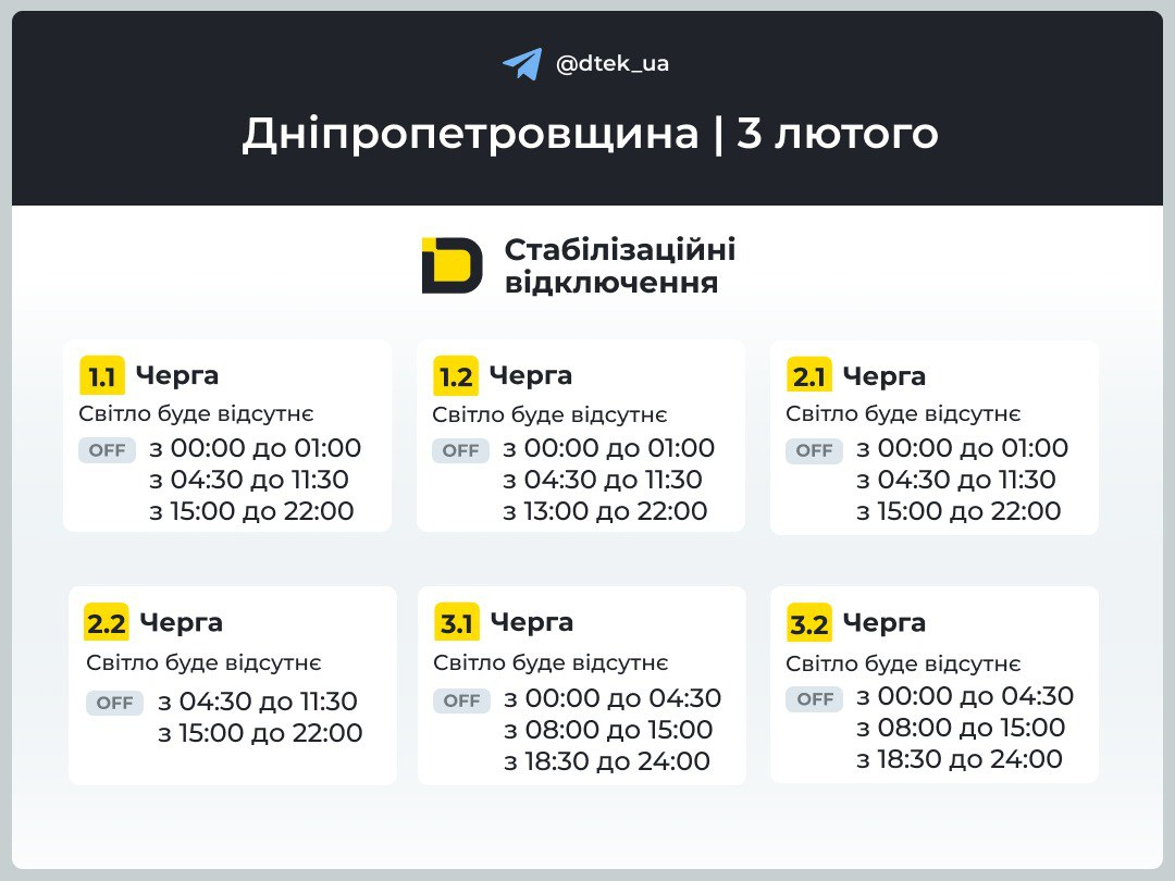 Когда не будет света 3 февраля: графики отключений по областям