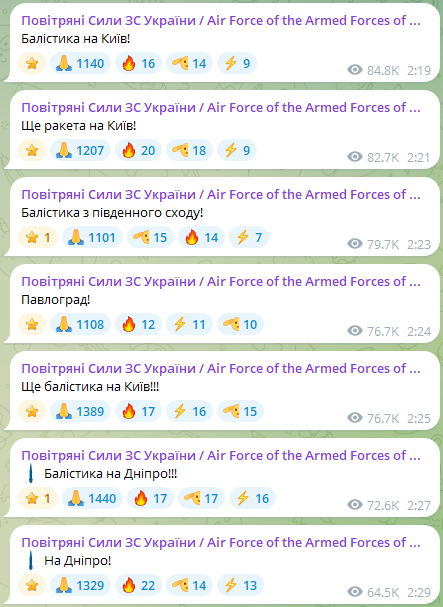 Україна під масованим ударом балістики і дронів: Київ та Дніпро здригаються від вибухів