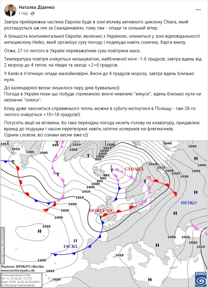 Без осадков, но с сюрпризами: какую погоду принесет завтра в Украину антициклон Heiko