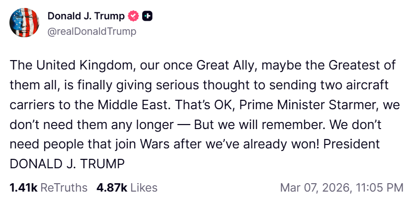 "Нам не нужны те, кто приходит после победы": Трамп жестко "отшил" премьера Британии