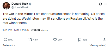 Туск назвал страну, которая больше всего выигрывает от хаоса на Ближнем Востоке