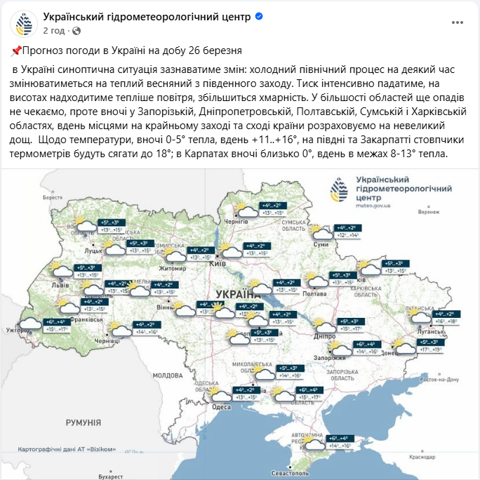 Погода в Украине меняется: в какие области завтра придет дождь и где прогреет до +18