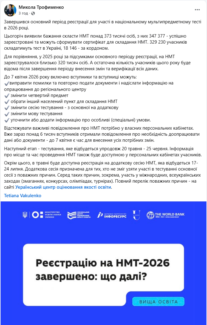 Регистрацию на НМТ-2026 закрыли: сколько участников и до какого числа можно исправить ошибки