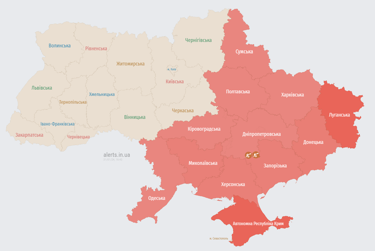 В Украине второй раз за день объявили масштабную тревогу из-за взлета МиГ-31К (отбой)