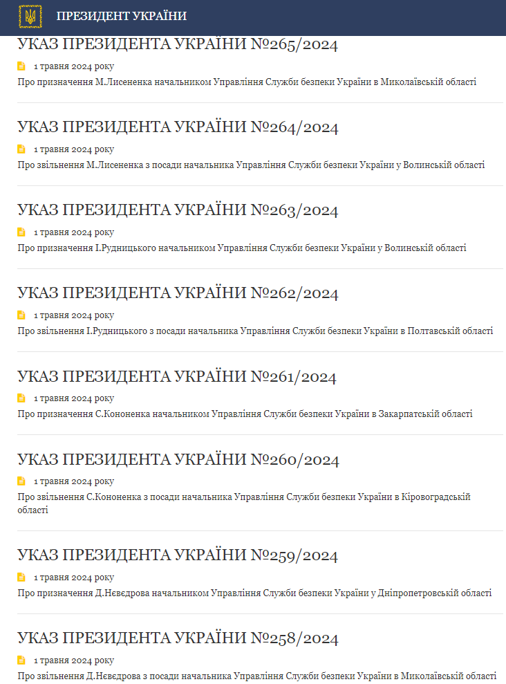 Зеленский провел перестановки в областных управлениях СБУ
