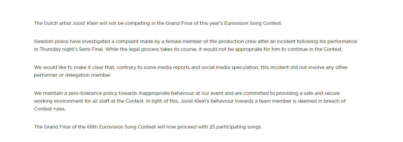 Євробачення 2024: одна з країн "вилетіла" з конкурсу просто перед фіналом