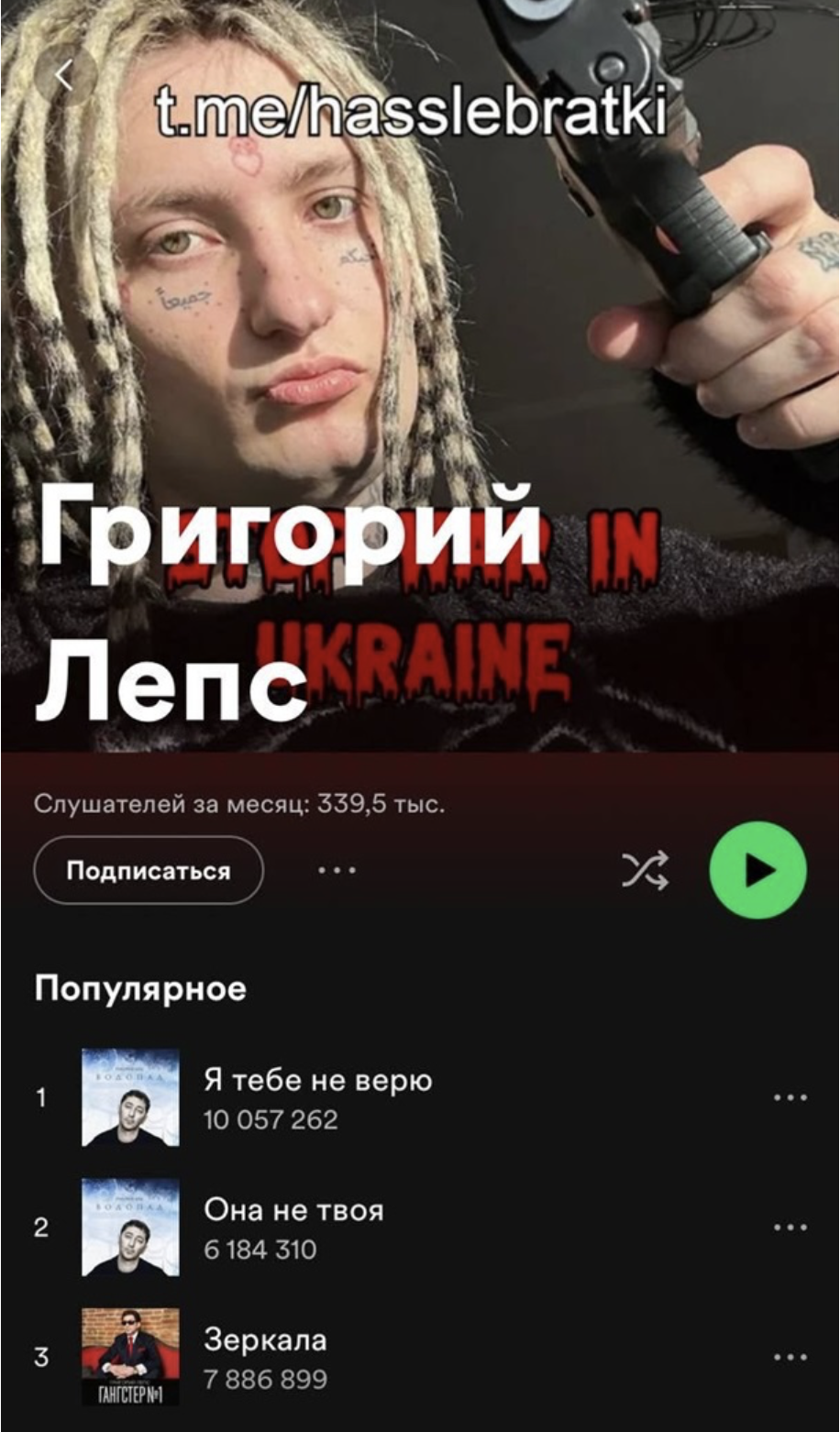 "Рюмка водки" тепер тільки на столі: Spotify видалив сторінки одразу декількох російських співаків