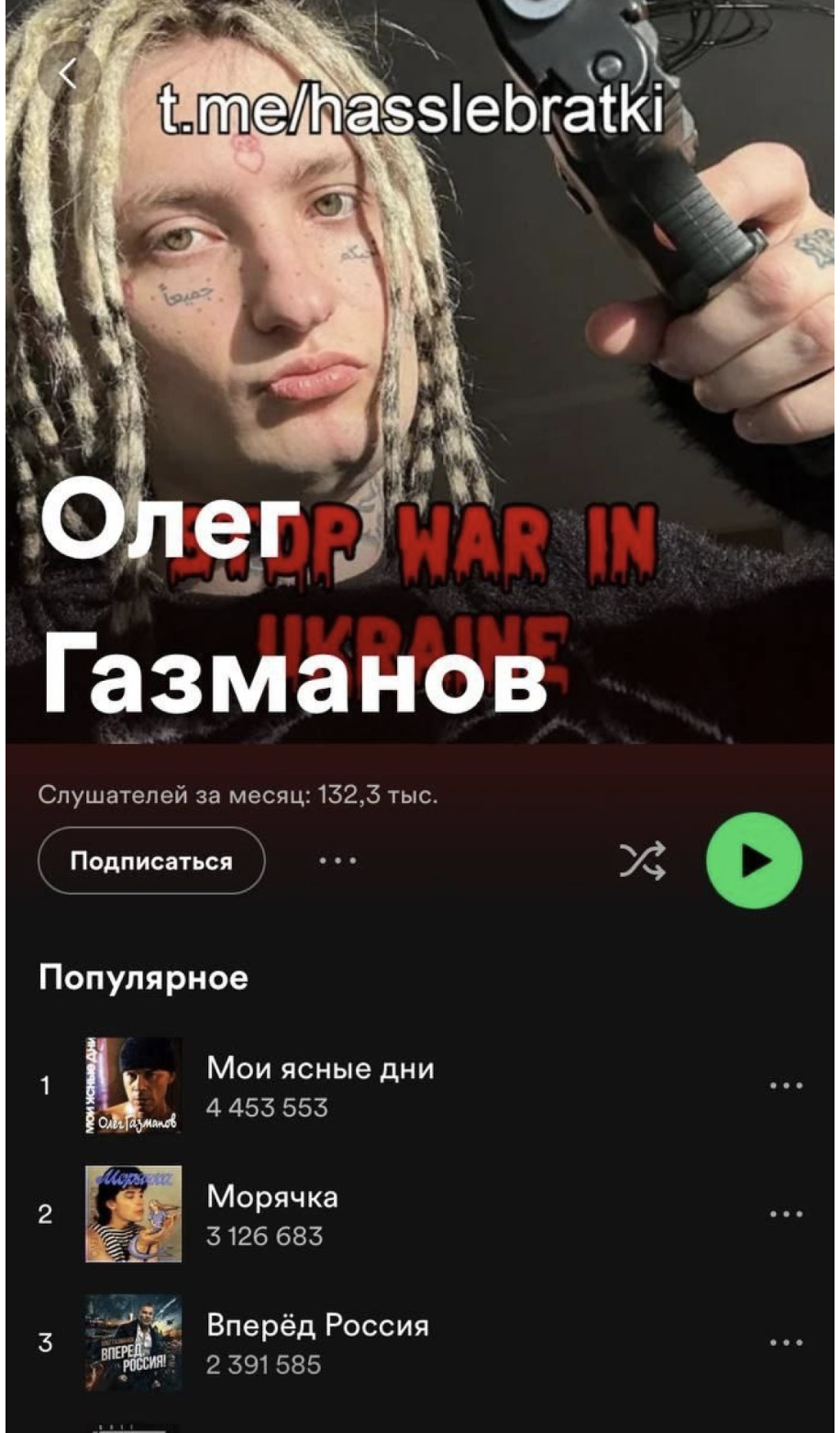 "Рюмка водки" тепер тільки на столі: Spotify видалив сторінки одразу декількох російських співаків