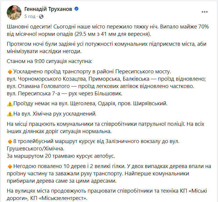 "Випало майже 70% місячної норми опадів". Як негода наробила лиха в Одесі (фото, відео)