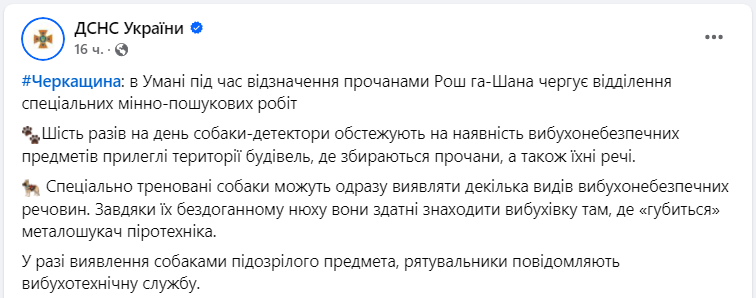 Пожарные, водолазы и кинологи. Как в Умани подготовились к паломничеству хасидов