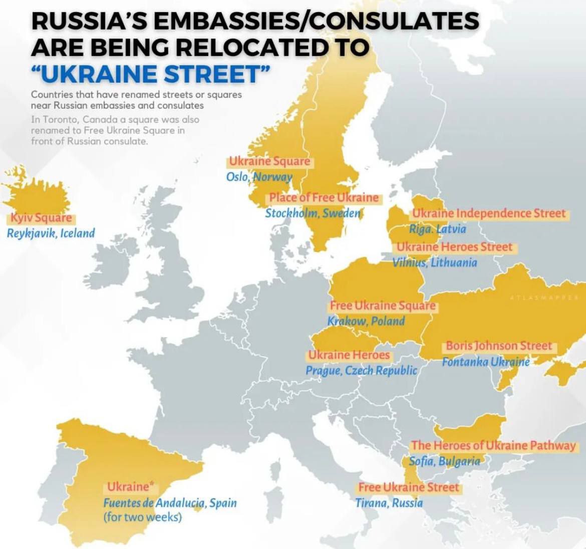 Тролінг росіян. Де перейменували вулиці на честь України з початку війни