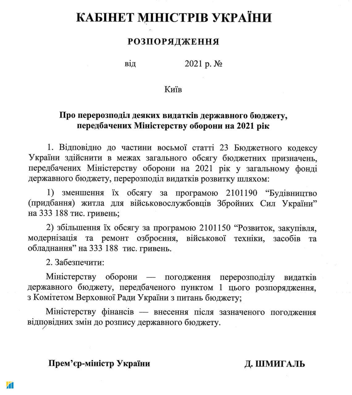 Кабмін перерозподілив держкошти на закупівлю озброєння та військової техніки
