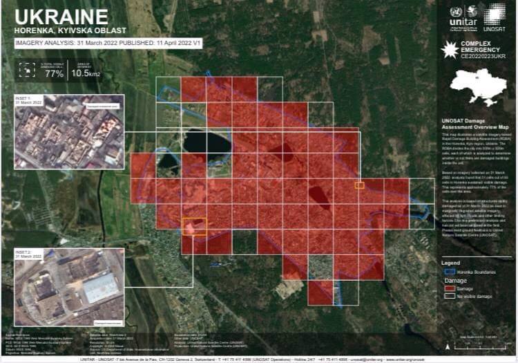 Село Горенка под Киевом разрушено почти на 80%, - Спутниковый центр ООН