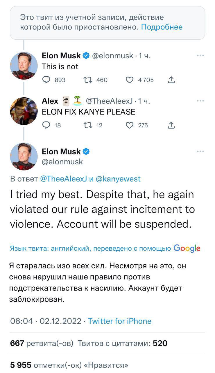 Маск знову забанив Каньє Веста у Twitter