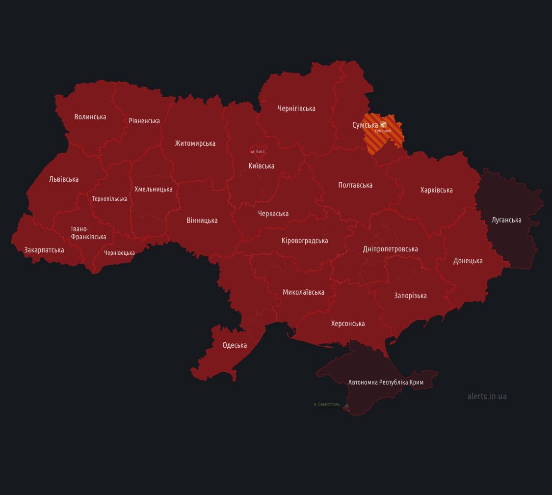 В Україні є масштабна повітряна тривога. У Білорусі зафіксовано активність авіації