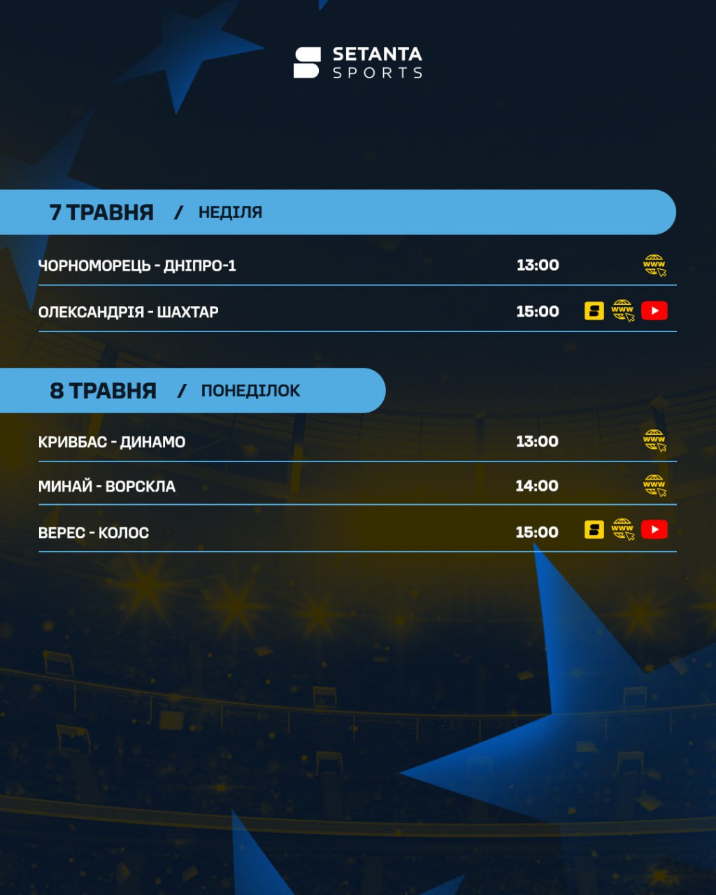 Продовження УПЛ 7-8 травня: повний розклад матчів туру