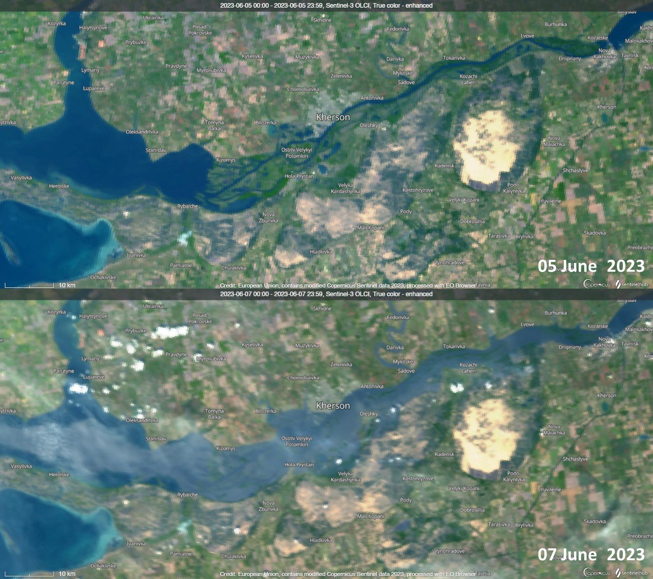 Город под водой. Появились спутниковые снимки Херсона после подрыва Каховской ГЭС