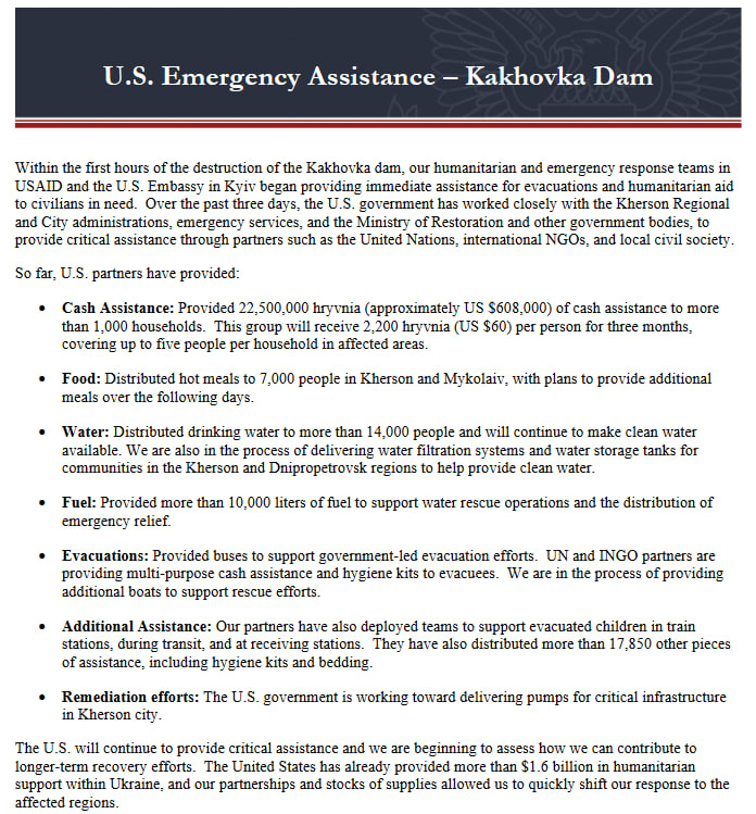 США надали фіндопомогу українцям, що постраждали через затоплення після підриву Каховської ГЕС