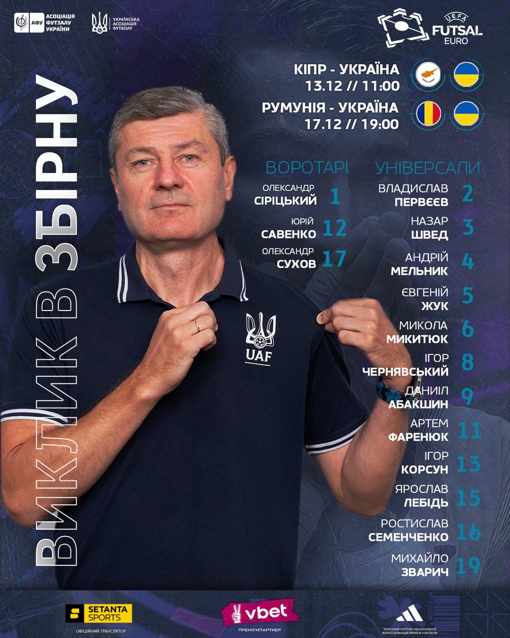 Футзальная сборная Украины начинает путь на Евро-2026: известны календарь и состав команды