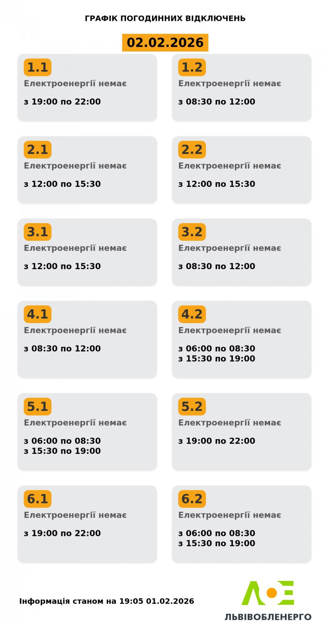 Отключение света: какими будут графики по областям 2 февраля