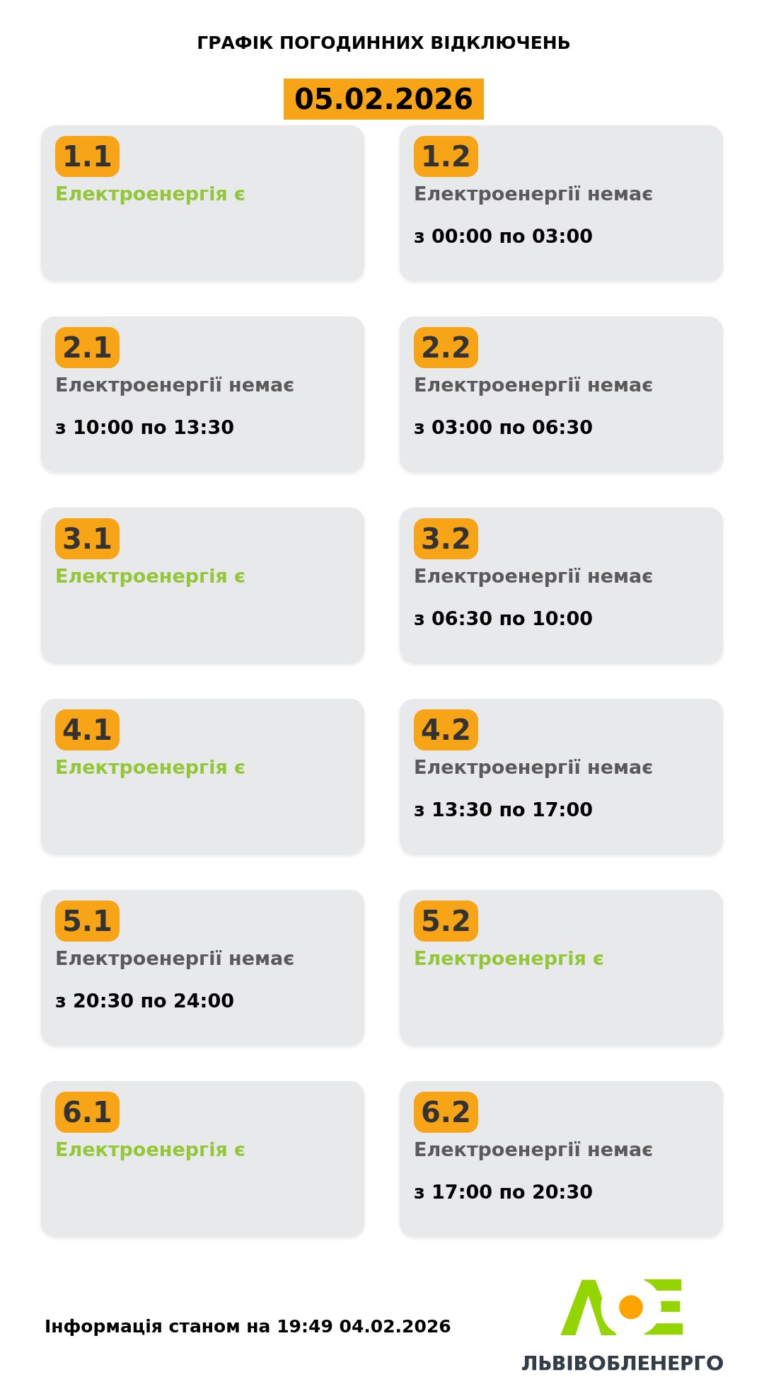 Як в Україні відключатимуть світло 5 лютого: графіки по областях