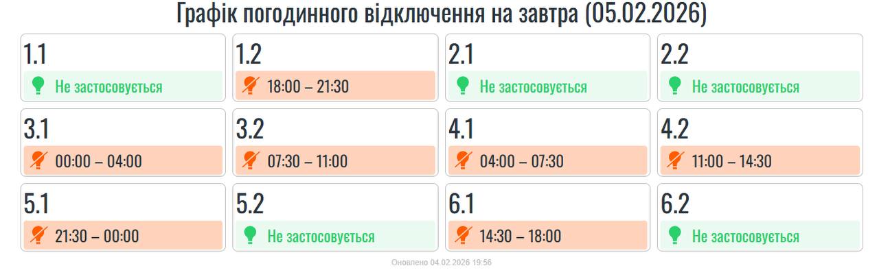 Як в Україні відключатимуть світло 5 лютого: графіки по областях