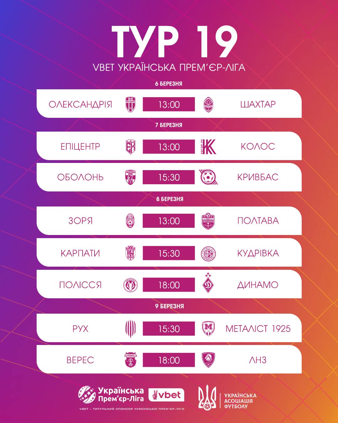 "Полесье" против "Динамо" и другие битвы в Премьер-лиге: полное расписание матчей и трансляций 19 тура