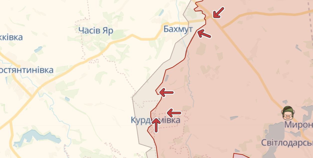 На схід і південь від Бахмута йдуть активні бої: оновлена мапа протистоянь