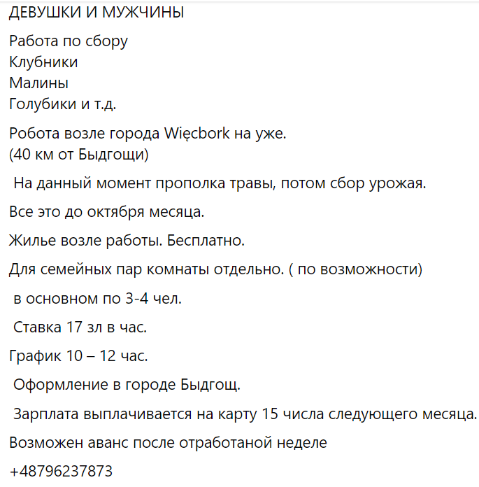 От 20 тысяч гривен. Какую работу предлагают в Польше без знания языка