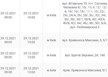 У Києві та області очікуються відключення електрики: графік та адреси