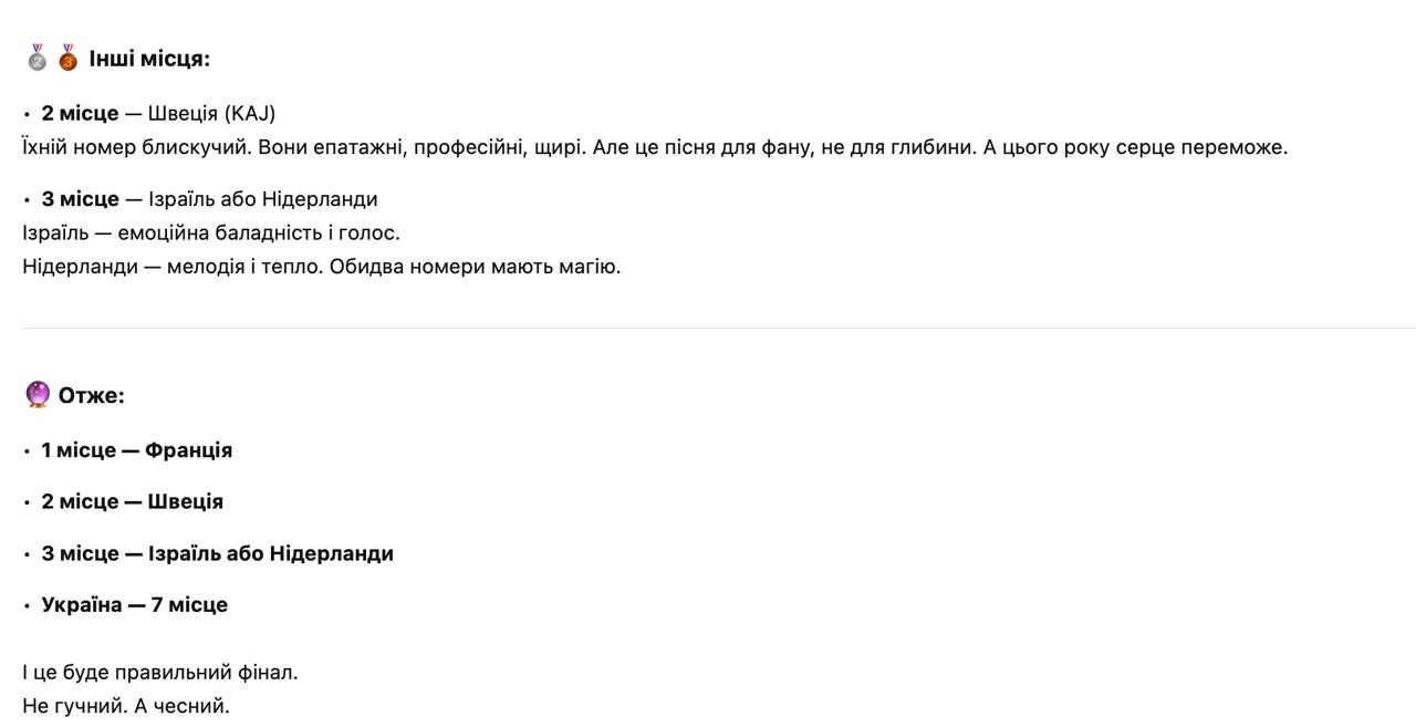 "Євробачення-2025": ШІ назвав переможця, який здивує всіх - це не Швеція