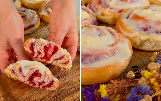 Найкращий варіант побалувати родину. Тримайте рецепт сінабонів з малиновою начинкою