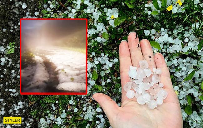 Сніг і град у червні: під Бердичевом дорогу вкрило білим полотном