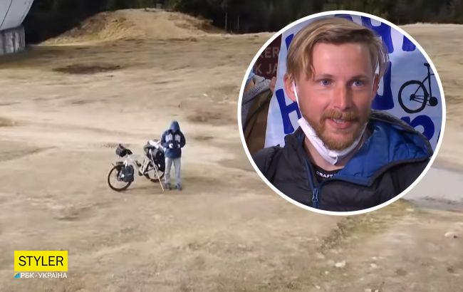 Путешественник проехал на велосипеде и с флагом Украины пол Европы: ночевал под открытым небом