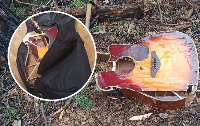 У Київській області на позиціях окупантів знайшли розтрощену гітару з унікальним номером (фото)