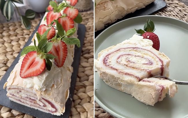 Легкий, як хмаринка: рецепт ніжного меренгово рулету з полуницею