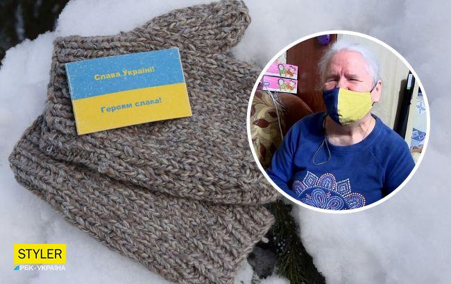 Сліпа жінка зворушила українських воїнів, зв'язавши їм 2100 пар рукавичок (фото)