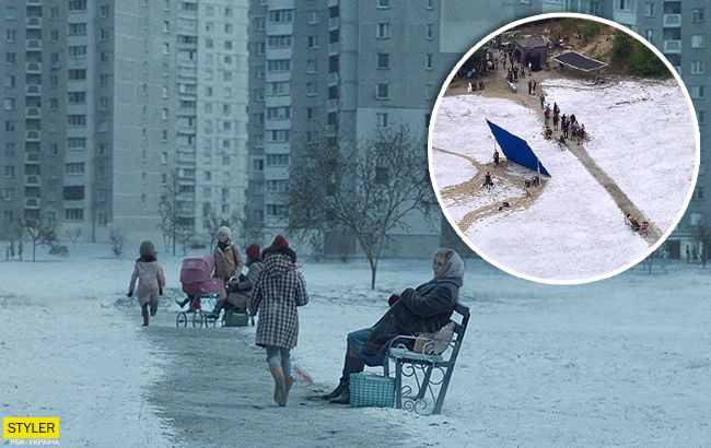 Лето превратили в зиму: как на киевской Троещине снимали "Чернобыль" (видео)
