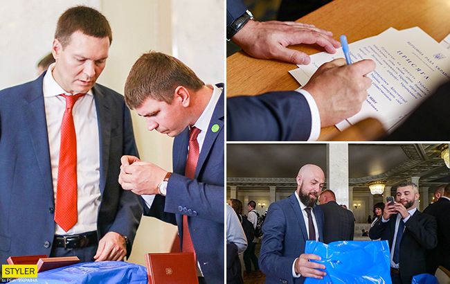 Загадкові сині пакети: що подарували нардепам в перший день роботи (фото)