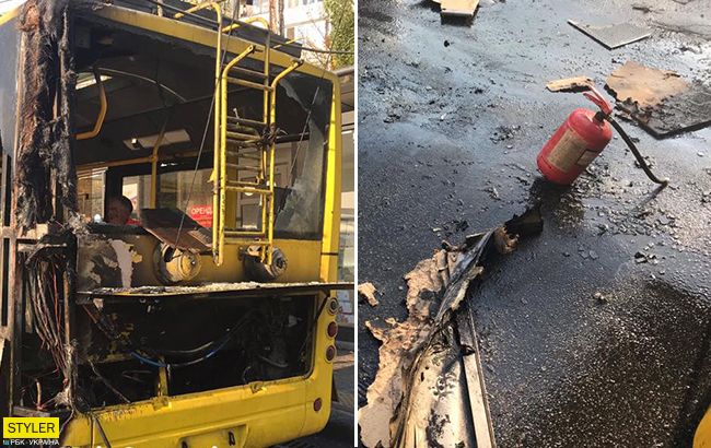 В Киеве на ходу загорелся троллейбус: салон был полон пассажиров (видео)