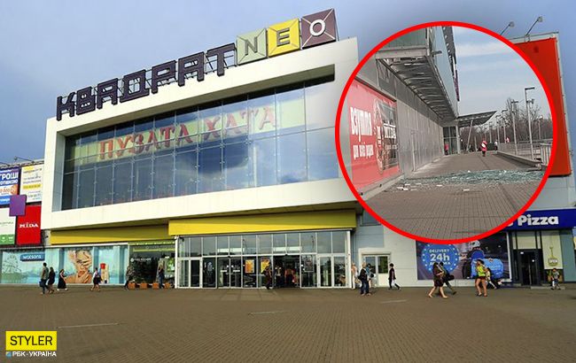 В киевском ТРЦ произошло ЧП: стеклянная панель рухнула на пешеходную зону (фото)