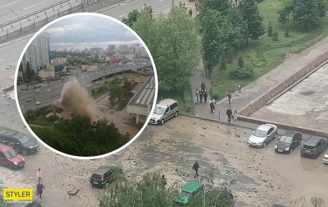 У Києві забив потужний "гейзер": машинам повибивало скло