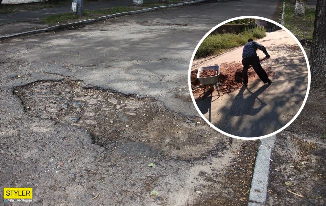 В оккупированном Донбассе ямы на дорогах латают мусором (фото)