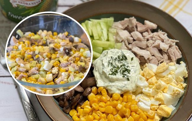 Салат з курки та грибів: бюджетне та просте рішення для святкового столу