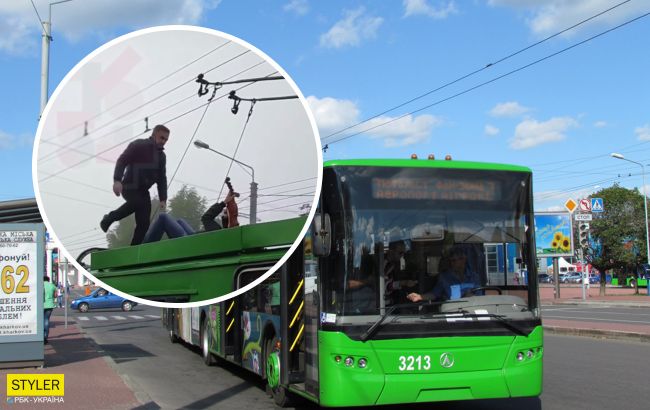 Все ради лайков: в Харькове парень со скрипкой вылез на крышу троллейбуса и устроил концерт (видео)