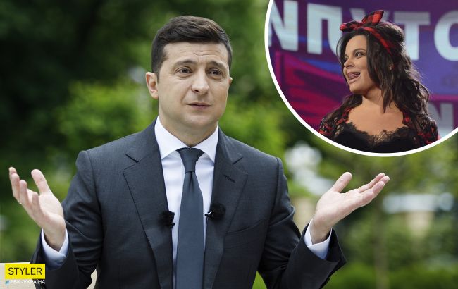 Зеленский поправил юбочку Наташе Королевой: было очень узкое платье