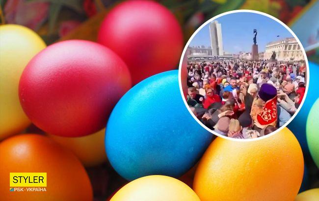 Москвичи едва не раздавили батюшку из-за бесплатных яиц (видео)