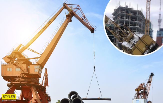 В Киеве среди бела дня упал строительный кран: "еще один уставший"