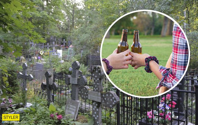 Крики и алкоголь: в Киеве девушки шумно отпраздновали выпускной на кладбище (видео)